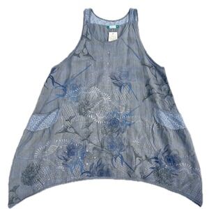 Blue Fish Nouveau Lace Trim Shift Dress Xl XXL Gray Daydream Garden Linen Sz II